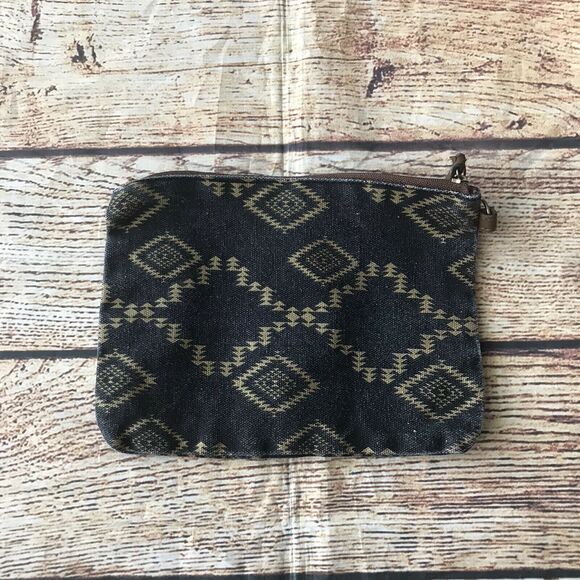 Aztec Design Cosmetic Bag Black Gold Zipper Girls - Picture 2 of 6